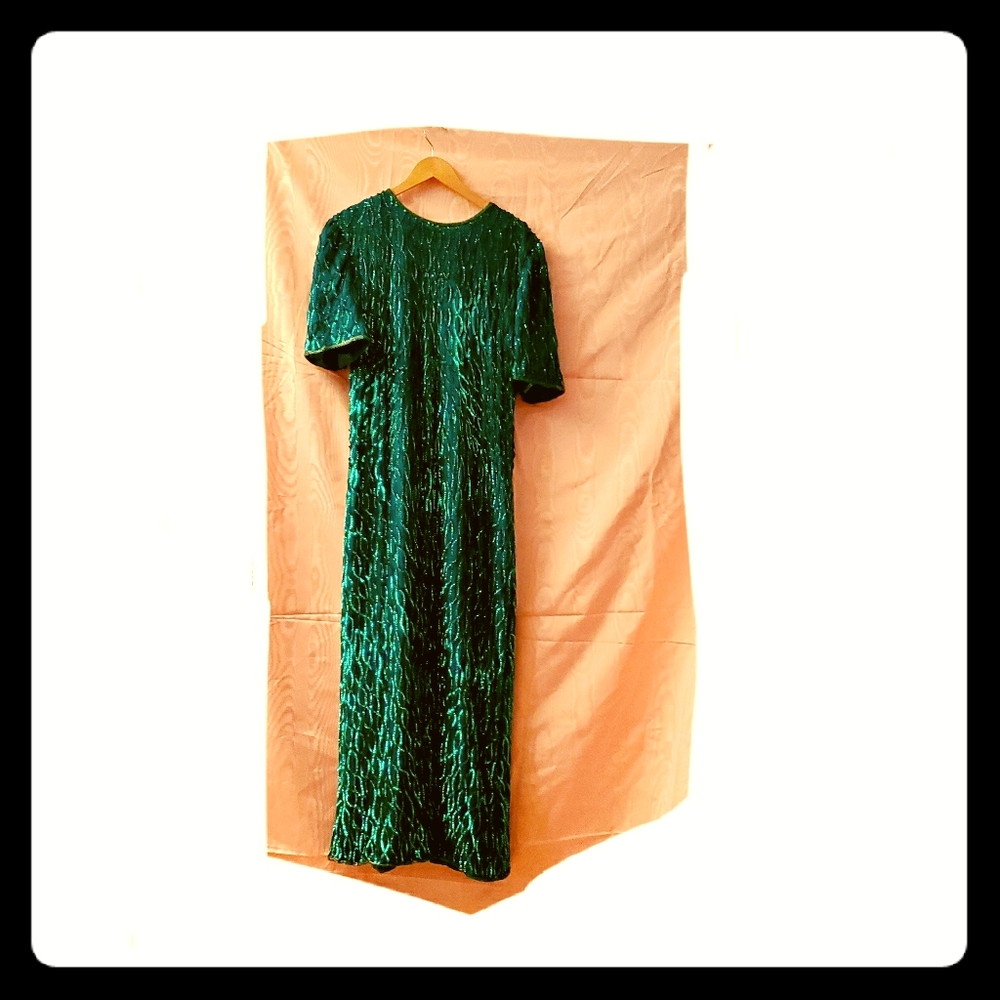 Long sequin beaded formal evening gown 1X